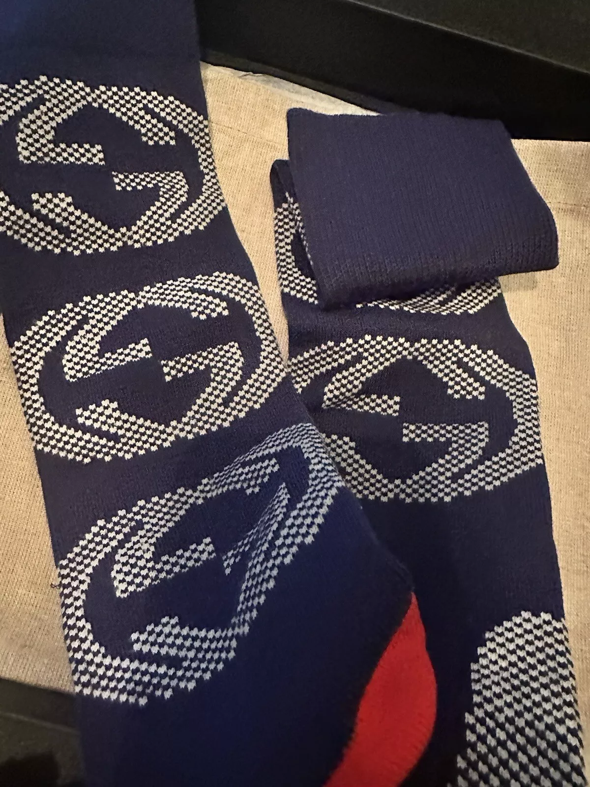Chaussettes longues Gucci Furia imbriquées GG bleu/rouge taille S 18 20 authentiques