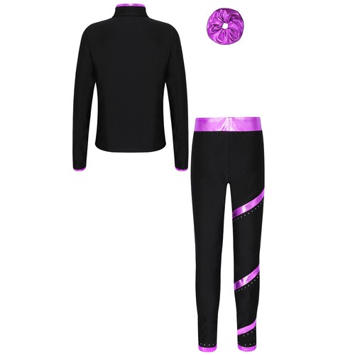 Kids Girls Jacket 2 PCS Activewear Metallic Sweatshirt Shiny Uniform Gymnastics - Picture 30 of 57
