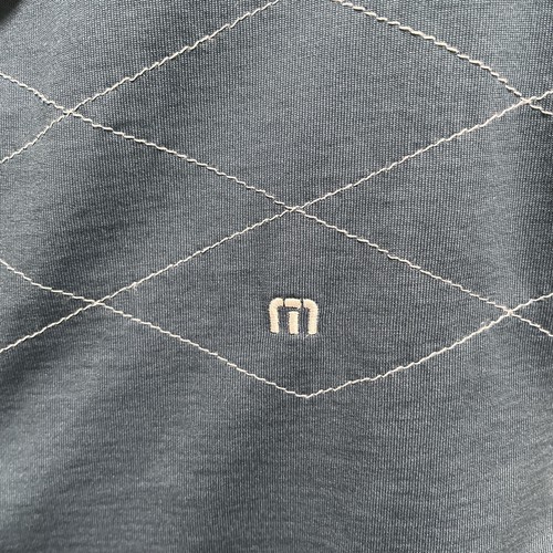 Travis Mathew T-Shirt Men's Size M Dusty Blue Collared Logo Geometric Stitching - Picture 5 of 6