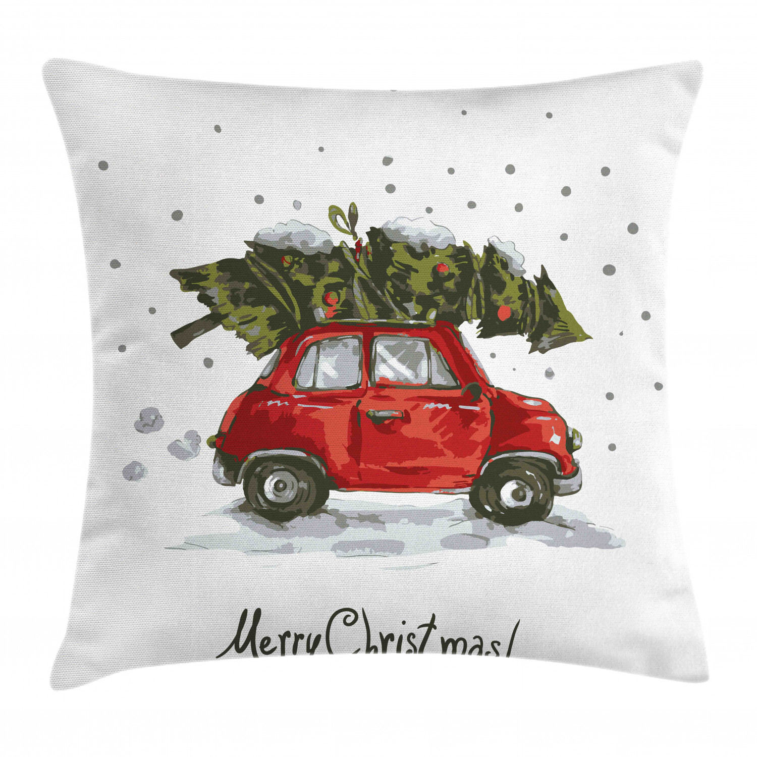 Retro Christmas Car & Tree Throw Pillow Cover 20x20 Inch