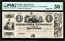 1841 Florida Exchange & Banking Co Apalachicola $1 Obsolete Banknote PMG AU50EPQ