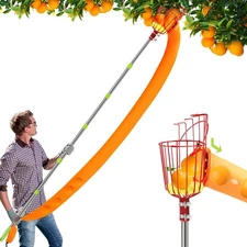 10.5FT Fruit Picker Pole with Basket Harvest Bag 40-125 Inch Adjustable Length