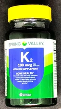 New Spring Valley Vitamin K2 Supplement, Soft Gel Capsules, 100 Mcg, 60 Count