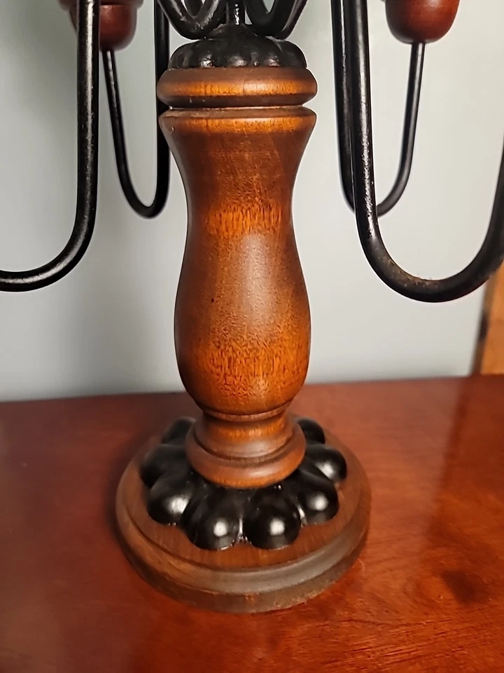 Home Interiors Candelabra, Candleholder Distressed Rustic Wood And Iron - Image 3 of 4