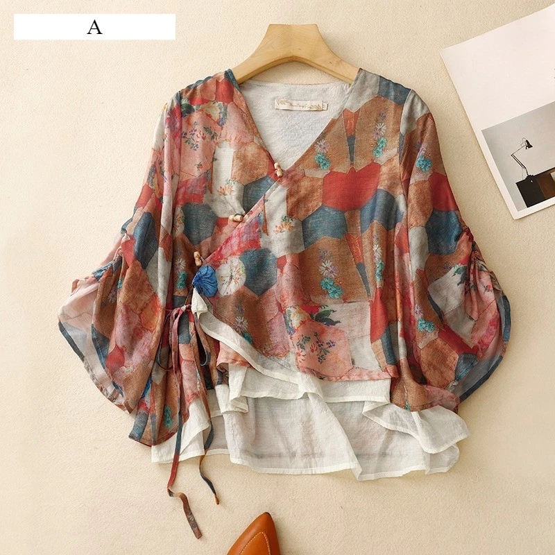 Women Japanese Vintage Style Top Lace Up Cardigan Ethnic Hanfu Blouse Casual New - Image 3 of 4
