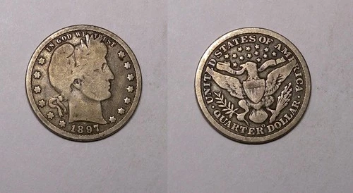 1897-O BARBER QUARTER KEY DATE PROBLEM FREE VERY GOOD FINE CONDITIION #574-24