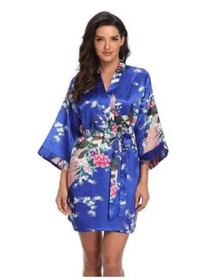 Sexy Print Kimono Gown Satin Women Bathrobe Bridal Wedding Gift Silky Sleepwear 