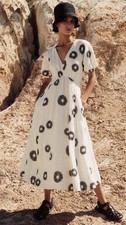 ME+EM Dress 8 Black White Modern Daisy Print Maxi Lined 