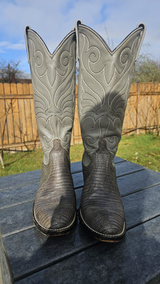 Vintage Dan Post Charcoal Grey Teju Lizard Cowboy Boots 6