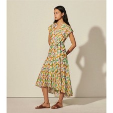 Sandro Athena Circle Print Linen  Silk Shirtdress Multi Size 36 XS 
