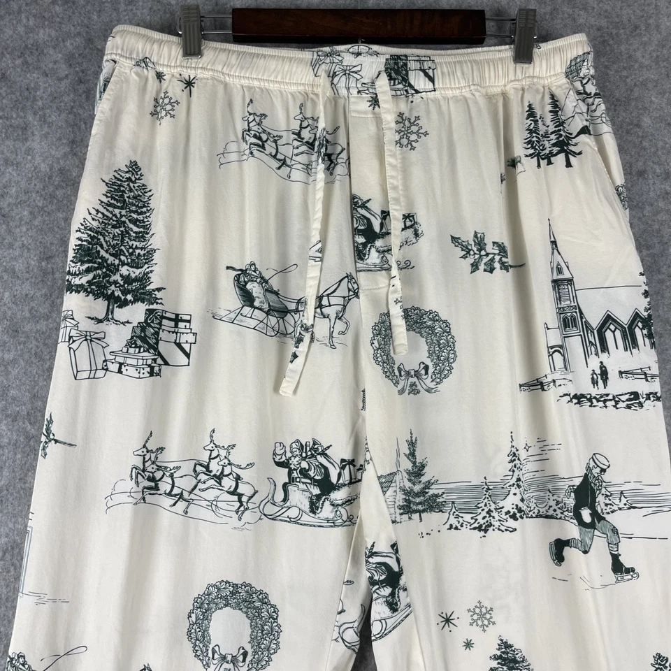 Katie Kime Christmas Holiday Toile Pajama Pant Womens XL Cotton Modal Santa - Image 2 of 4
