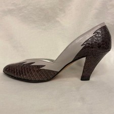 Vintage 80s PANCALDI Womens 7 Snakeskin Heels Pumps Gray White