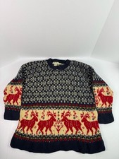 Eddie Bauer Vintage 100% Wool Nordic Reindeer Sweater Women's XXL Fair Isle