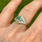 Art Deco 2Ct Emerald & Lab Created Diamond Engagement 14K White Gold Finish Ring
