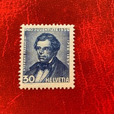 timbre suisse pro juventute 1935 30c stefano franscini bleu non oblitéré