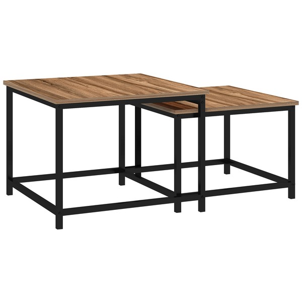 Couchtisch 2Er-Set Beistelltisch, Kaffeetisch Satztisch Im Industriedesign Natur-image