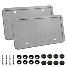 2Pc Silicone Gray License Plate Frame Cover Rust Rattle Weather Proof Front Back