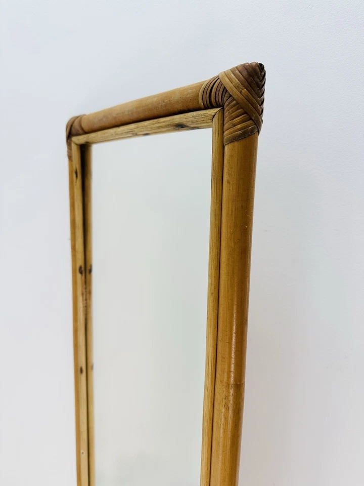 Vintage Bamboo Cane Wall Mirror Tiki Boho 93cm X 31.5cm Rectangle Long - Image 3 of 4