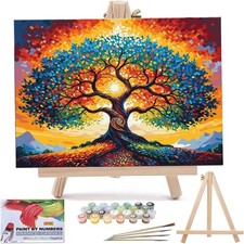 Tree of Life Paint by Numbers for Adults Beginner with Frame Wooden Easel Sta...