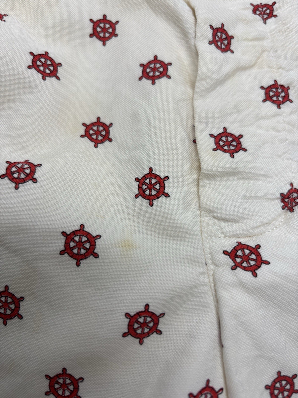 1950s Red Ivory Swim Trunks Bathing Suit Nautical Boat Wheel Cotton Shorts Med