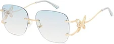 Oversized Rimless Sunglasses for Women Men Square Butterfly Y2k Sun Glasses