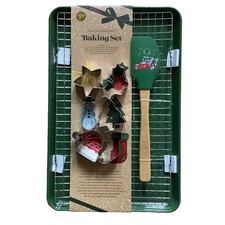 Non Stick Carbon Steel Baking Sheet 9 Pc Holiday Cookie Set Cutters Spatula Rack