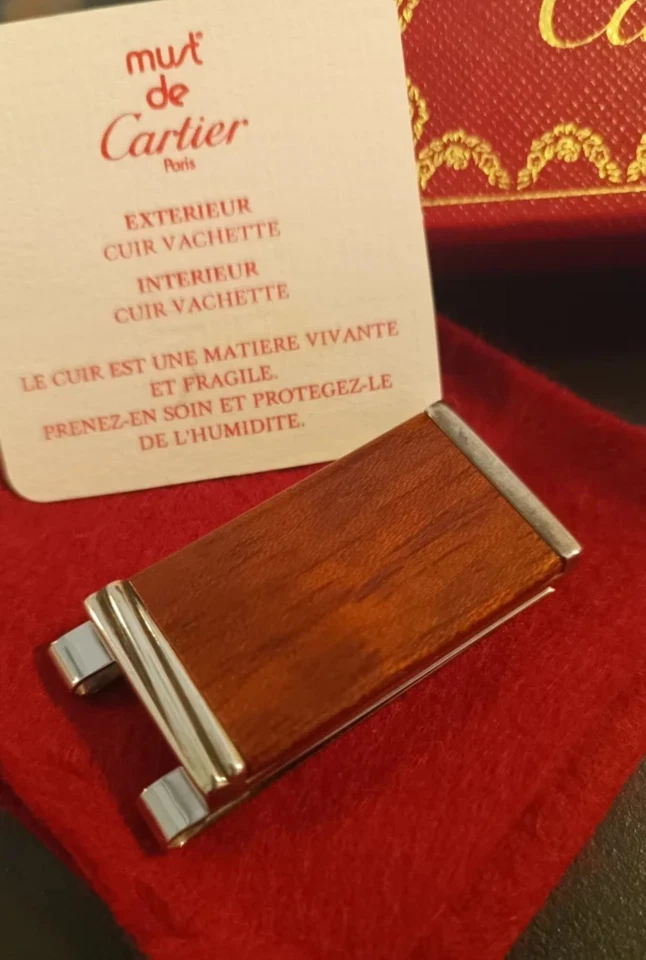 Auténtica Cartera Cartier Vintage Clip Dinero Madera Plata 925 - Imagen 2 de 4