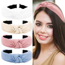 4 PCS Top Knotted Headbands Women Girls Pink White Blue Khaki Hairbands Wide