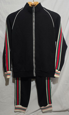 NWT Gucci Made in Italy GG Web-Stripe Jacquard Zipped Jersey Tracksuit Black XL*