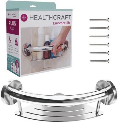 Plus 2-in-1 Corner Shelf and Grab Bar (9.5 Inch) | ADA Compliant Bathroom Saf...