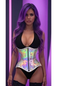 Top Drawer Silver Holo Double Steel Boned Underbust Waist Cincher Corset