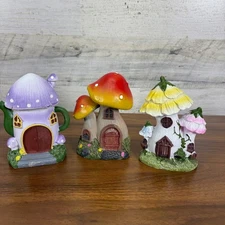 FAIRY GARDEN Mushroom Cottage House 5.5” Poly Resin Lot of Three