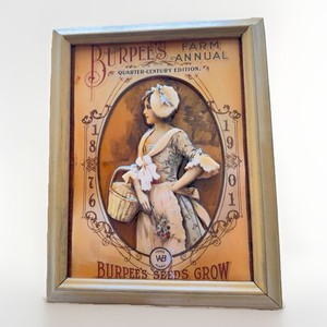 Burpee’s Seeds Grow 1901 Advertising Plaque 3D Bas Relief Framed Vintage Art 60s