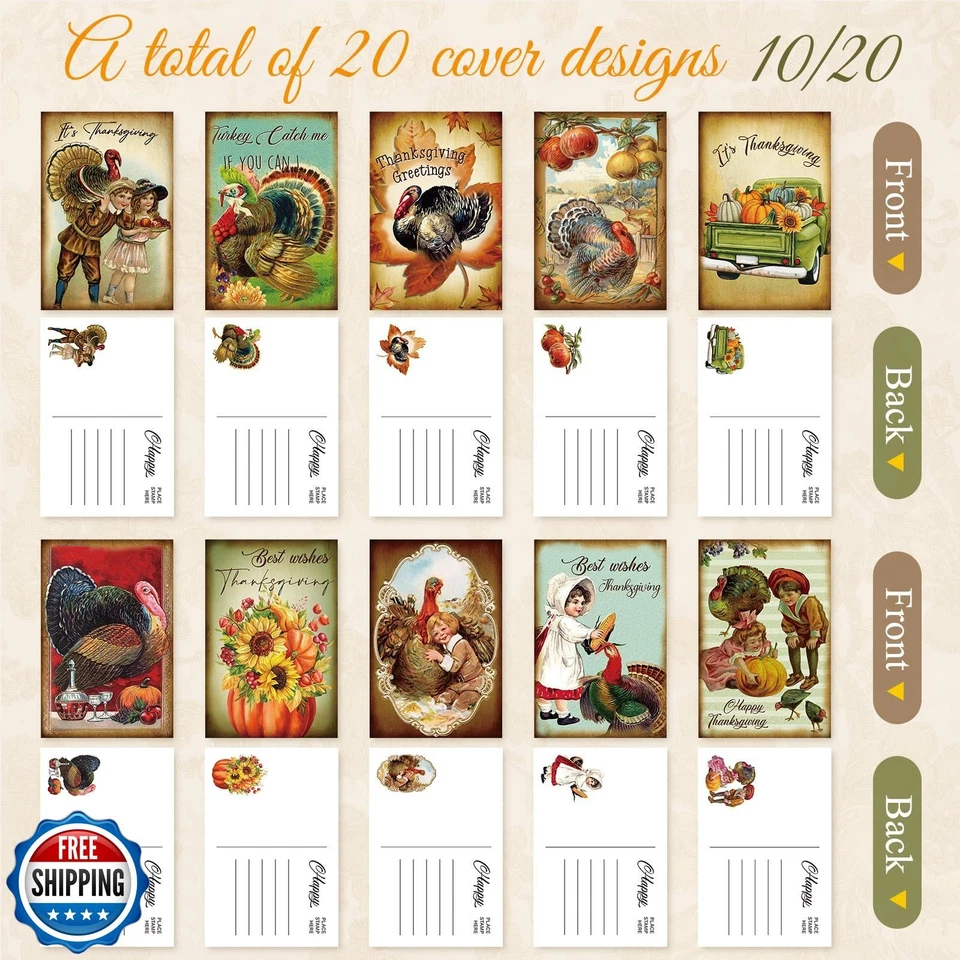 Tarjetas de Acción de Gracias Nuanchu de 80 piezas de colección a granel 4 x 6 postales de Acción de Gracias T Foto 3 de 4