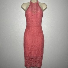 Express Sheath Dress Womens 0 Pink Lined Sleeveless Knee Length Lace Overlay
