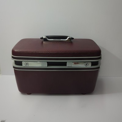 Vtg Samsonite Sentry Burgundy Maroon Red Makeup Train Case, No Keys or Tray
