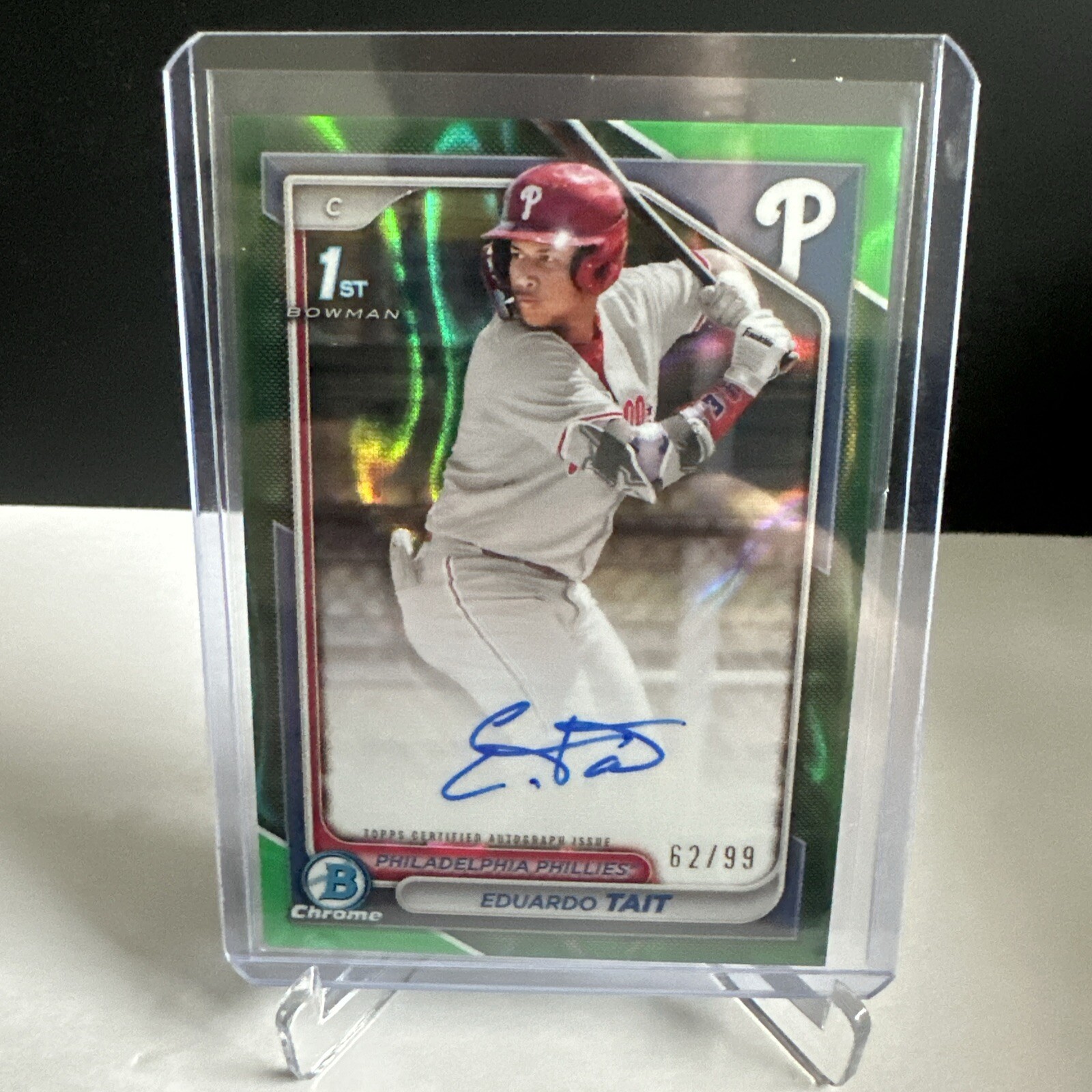 2024 Bowman Chrome Eduardo Tait 1st Bowman Auto Green Lava Refractor /99