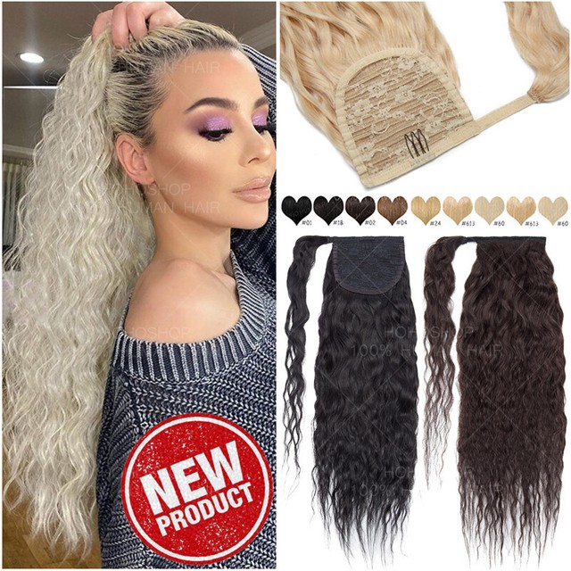 Corn Wave Wrap Around Ponytail Clip Remy Human Hair Extensions Curly