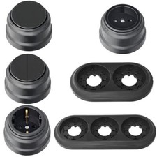 Aufputz Lichtschalter, Serienschalter, Schuko Steckdose schwarz serie Retro