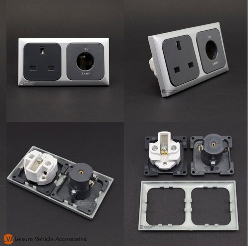 Motorhome C-Line 12v Cigarette Type Socket w/ 240v 13a Mains Socket Silver Frame - Picture 3 of 8