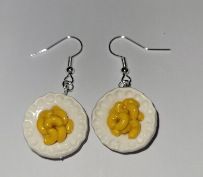 Mac N Cheese Earrings Silver Wire Kids Charms Pasta Dish