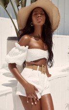 Womens New Crop House Of CB SORELLE WHITE FRILL SLEEVE CROPPED TOP SOLD OUT ! 