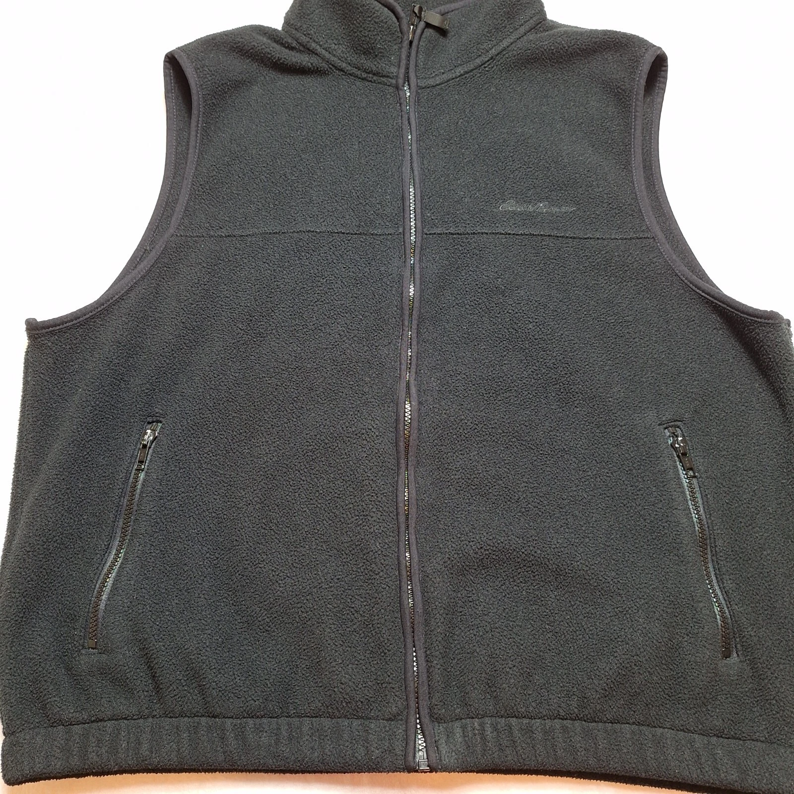 EDDIE BAUER Ebtek Fleece Vest Mens Sz L Black Full Zip Hiking Outdoors Gorpcore