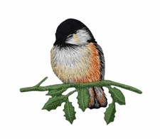 Chickadee Bird Left Sitting Branch Embroidered Iron on Patch 2-1/2" 