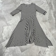 Soft Surroundings Vivianna Dress Medium Striped Stretch 3/4 Sleeves Raw Edge Hem