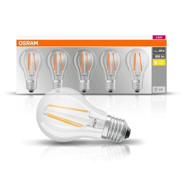 5Er Pack Osram Led Base Classic Filament Lampe A60 E27 6,5W 2700K Wie 60W-image