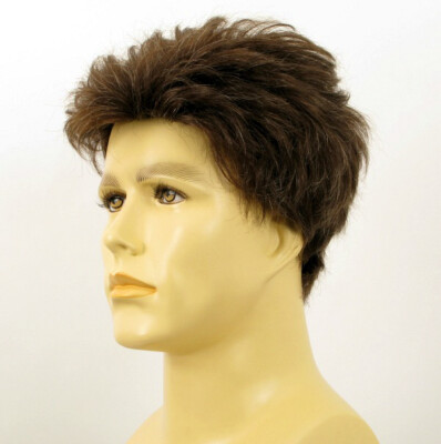 Perruque Courte Pour Hommes - Cheveux Naturels Couleur Brun Clair Avec Mèches Blanches - Style JACK 6SPW