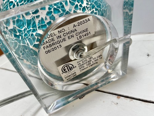 Glass Mosaic Table Lamps Lights Bases Teal Blue Globe Round Acrylic Clear Base - Picture 5 of 7