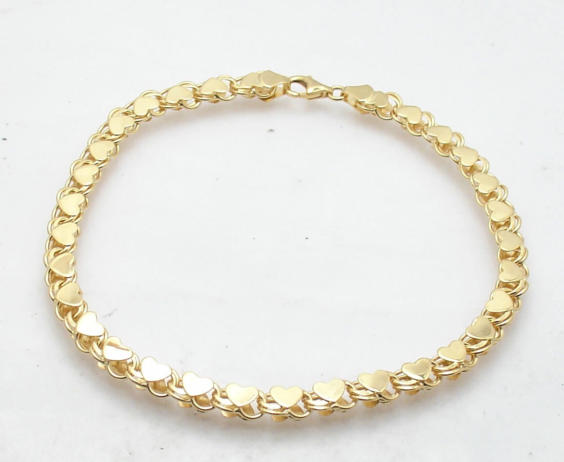 Bold Reversible Mirror Heart Ankle Bracelet Anklet 14K Yellow Gold