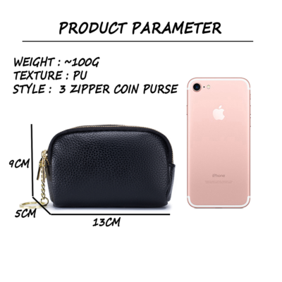 Women Black Multi-layer Coin Purse Leather Multi-function Card Bag